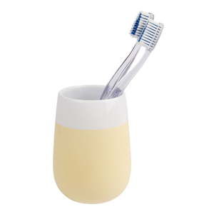 Żółto-biały kubek ceramiczny na szczoteczki do zębów Wenko Matta