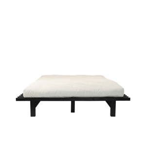 Łóżko dwuosobowe z drewna sosnowego z materacem Karup Design Blues Double Latex Black/Natural, 200x200 cm