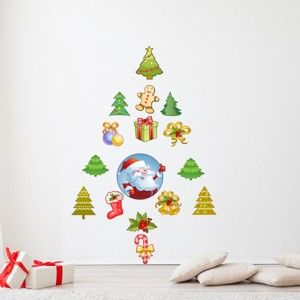 Zestaw 15 naklejek świątecznych Ambiance Santa Claus and his Christmas trees