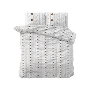 Biała flanelowa pościel dwuosobowa Sleeptime Knit Buttons, 200x220 cm