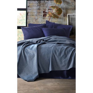 Zestaw narzuty na łóżko, prześcieradła i poszewki na poduszkę EnLora Home Deportes Dark Blue, 160x235 cm