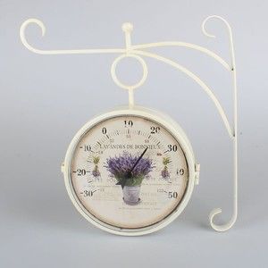 Metalowy zegar z termometrem Dakls Lawenda