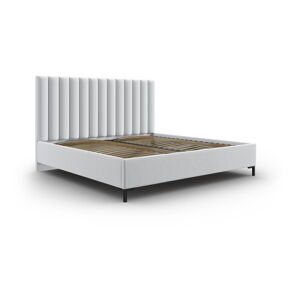 Jasnoszare tapicerowane łóżko dwuosobowe ze schowkiem ze stelażem 200x200 cm Casey – Mazzini Beds
