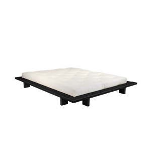 Łóżko dwuosobowe z drewna sosnowego z materacem Karup Design Japan Comfort Mat Black/Natural, 160x200 cm
