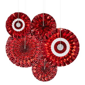 Zestaw 5 czerwonych dekoracji papierowych Neviti Red & White Dots Pinwheel