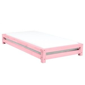 Różowe łóżko jednoosobowe z drewna świerkowego Benlemi JAPA, 80x190 cm
