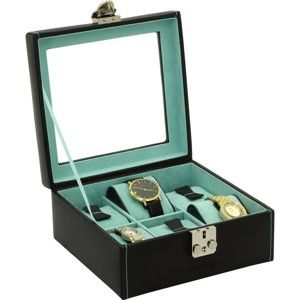 Czarno-turkusowy kuferek skórzany na 6 zegarków Friedrich Lederwaren Infinity