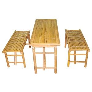 Zestaw stołu i 2 ławek z bambusu Leitmotiv