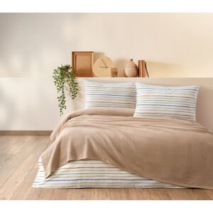 Beżowy bawełniany zestaw narzuty na łóżko, prześcieradła i poszewki na poduszkę 200x240 cm Karina – Mijolnir
