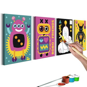 Zestaw płótna (4 szt.), farb i pędzli DIY Artgeist Robots, 44x165 cm