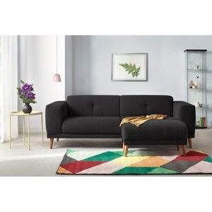 Czarna sofa 3-osobowa z podnóżkiem Bobochic Paris Luna