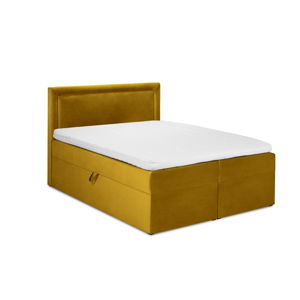 Musztardowe aksamitne łóżko 2-osobowe Mazzini Beds Yucca, 180x200 cm