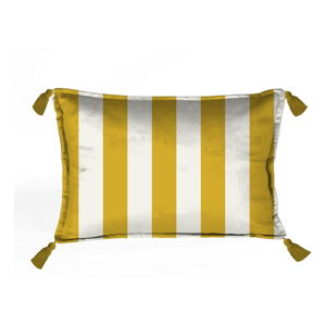 Biała aksamitna poduszka w paski w kolorze złota Velvet Atelier Borlas, 50x35 cm
