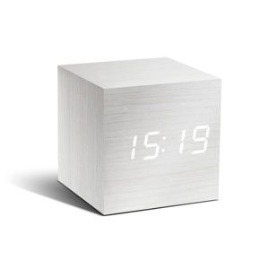 Biały budzik z białym wyświetlaczem LED Gingko Cube Click Clock
