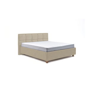 Beżowe dwuosobowe łóżko ze stelażem i schowkiem DlaSpania Karme, 160x200 cm