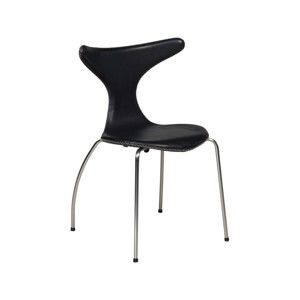 Czarne krzesło skórzane z metalowymi nogami DAN–FORM Dolphin