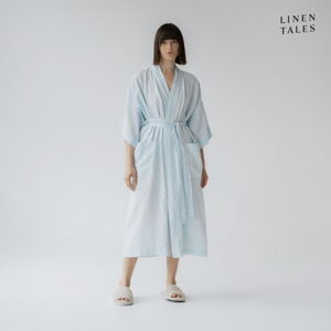 Jasnoniebieski lniany szlafrok w rozmiarze L/XL Summer – Linen Tales