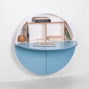 Biało-niebieskie wielofunkcyjne biurko ścienne Emko Pill