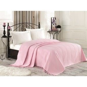 Różowa lekka narzuta bawełniana na łóżko Tarra, 220x240 cm