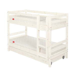 Białe dziecięce łóżko piętrowe z drewna sosnowego z szufladą Flexa Classic, 90x200 cm