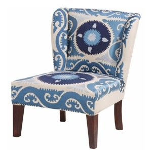 Niebieski fotel we wzory z nogami z drewna mangowca Støraa Johnson