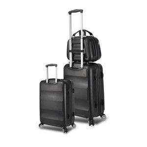 Zestaw 2 czarnych walizek na kółkach z USB i walizki podręcznej My Valice LASSO Cab Med & MU