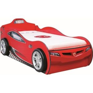 Czerwone łóżko dziecięce w kształcie auta ze schowkiem Coupe Carbed With Friend Bed Red, 90x190 cm