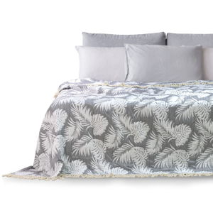 Szara narzuta na łóżko DecoKing Tropical Leaves, 220x240 cm