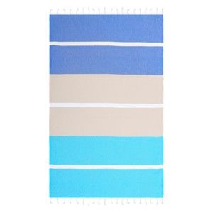 Niebiesko-beżowy ręcznik hammam Begonville Blocks Lands, 180x100 cm