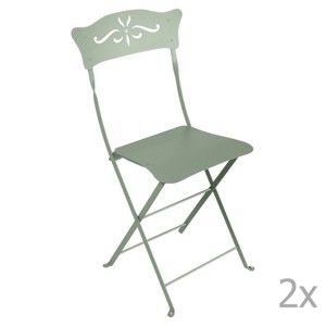 Komplet 2 szarozielonych składanych krzeseł ogrodowych Fermob Bagatelle