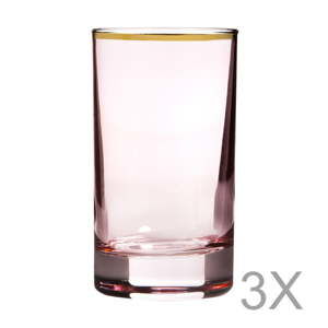 Zestaw 3 różowych szklanek ze złota krawędzią Mezzo, 70 ml