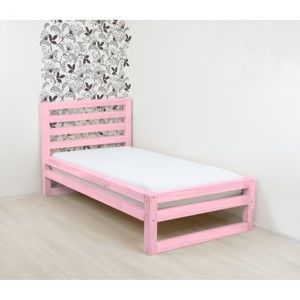 Różowe drewniane łóżko 1-osobowe Benlemi DeLuxe, 190x80 cm