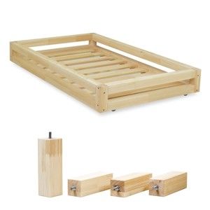 Komplet naturalnej szuflady pod łóżko i 4 dodatkowych nóg Benlemi, do łóżka 80x180 cm