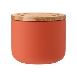 Pomarańczowy ceramiczny pojemnik z bambusową pokrywką Ladelle Stak, wysokość 9 cm