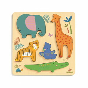 Drewniane puzzle dla najmłodszych Djeco Zwierzątka v dżungli