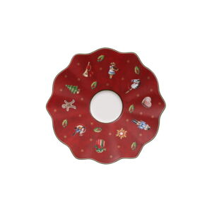 Czerwony porcelanowy spodek z motywem świątecznym Villeroy & Boch, ø 13 cm