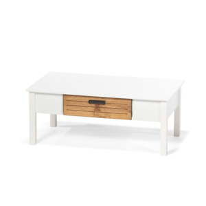 Biały stolik z drewna sosnowego z szufladą loomi.design Ibiza