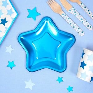 Zestaw 8 małych talerzyków papierowych w kształcie gwiazdy Neviti Foil Star Blue