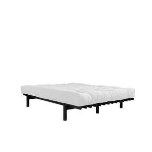 Łóżko dwuosobowe z drewna sosnowego z materacem Karup Design Pace Comfort Mat Black/Natural, 160x200 cm