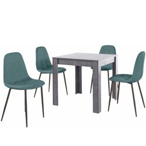 Komplet szarego stołu i 4 niebieskich krzeseł Støraa Lori Lamar Duro