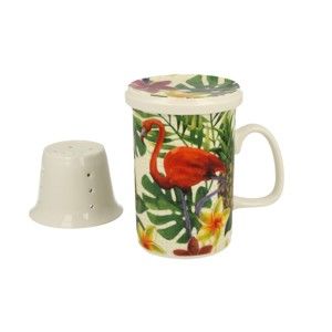Porcelanowy kubek z porcelanowym sitkiem Duo Gift Flamingo, 320 ml