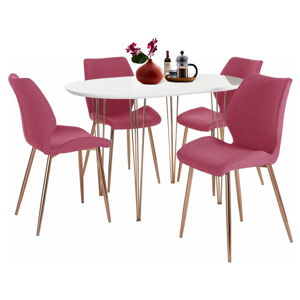 Komplet białego stołu do jadalni i 4 czerwonych krzeseł do jadalni Støraa Emil and Annie