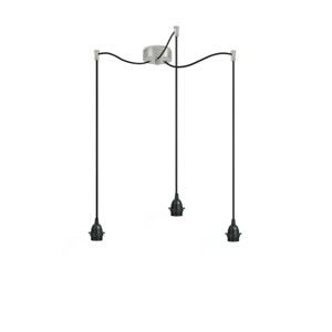 Czarna potrójna lampa wisząca bez klosza z osłonką w srebrnej barwie Sotto Luce Bi Kage