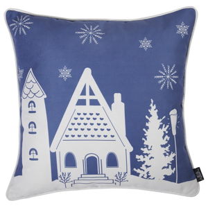 Niebieska poszewka na poduszkę ze świątecznym motywem Apolena Honey Cottage, 45x45 cm