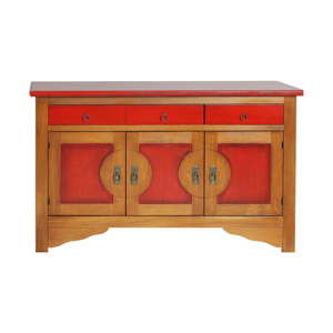 Czerwono-brązowa komoda z litego drewna topoli Evergreen House Orient