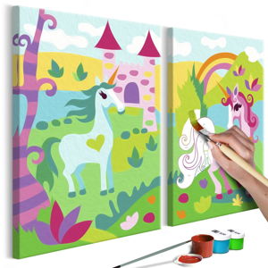 Zestaw płótna (2 szt.), farb i pędzli DIY Artgeist Fairytale Unicorns, 33x23 cm