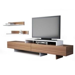 Komplet szafki pod TV i półki z dekorem drewna tekowego Nirvana