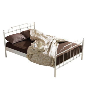 Białe metalowe łóżko dwuosobowe ze stelażem 160x200 cm Hatkus – Kalune Design