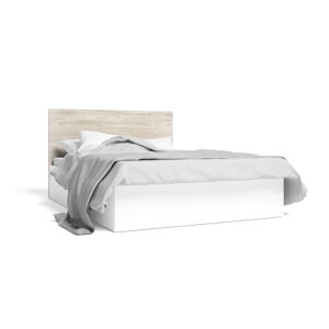 Białe łóżko dwuosobowe w dekorze dębu ze schowkiem 140x190 cm Sahara – Marckeric