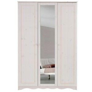 Biała 3-drzwiowa szafa z lustrem z litego drewna sosnowego Støraa Amanda